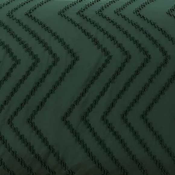 Forest Green Chevron Texture Full Size Bed Comforter Shams Set Bedding Dark Pine - Picture 7 of 12